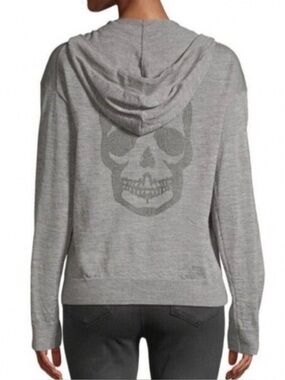 Zadig and Voltaire Grey Merino Wool Sixtine Rhinestone Skull Hoodie L